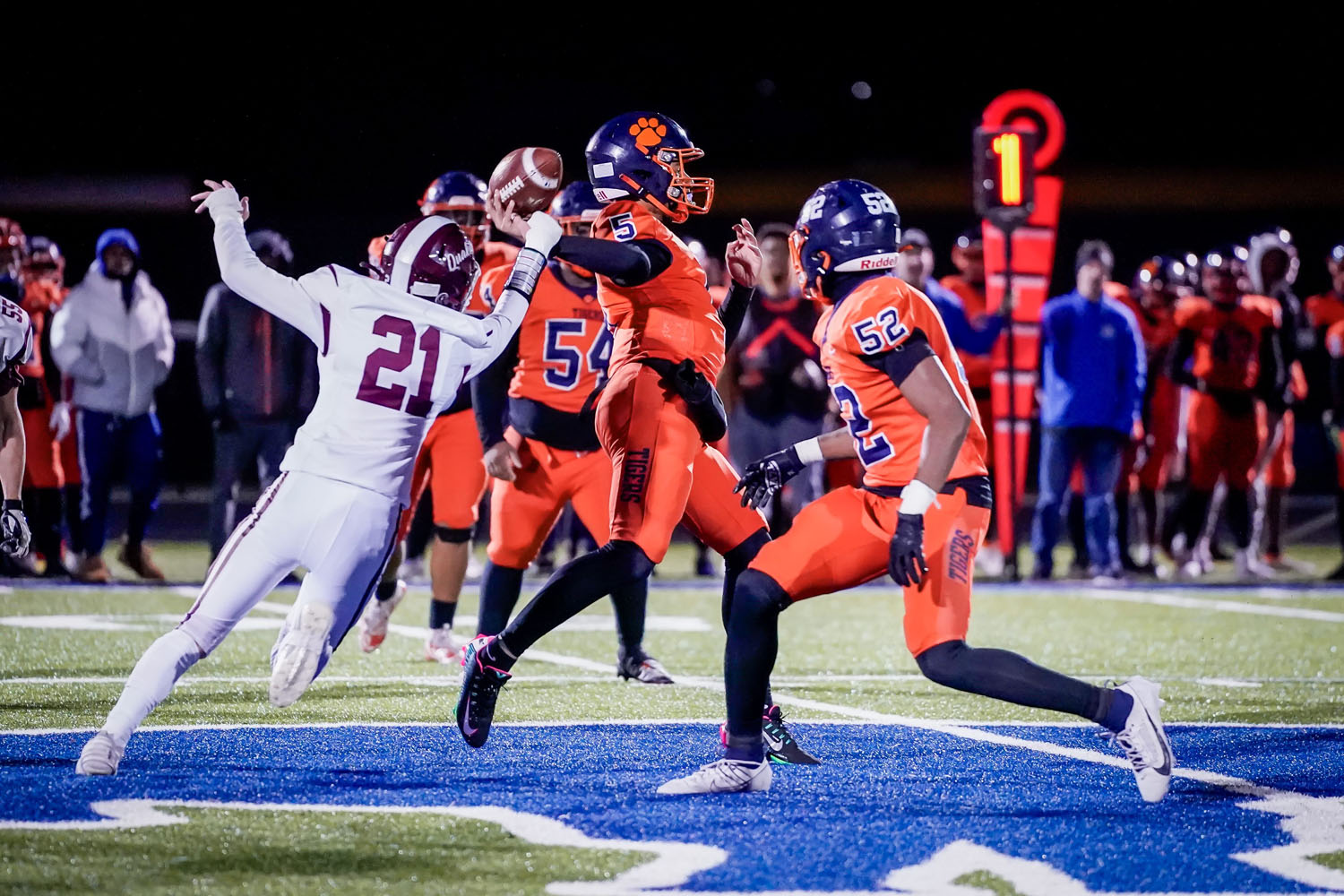 OP defender grabbing the ball from the Bennett QB OP defender grabbing the ball from the Bennett QB