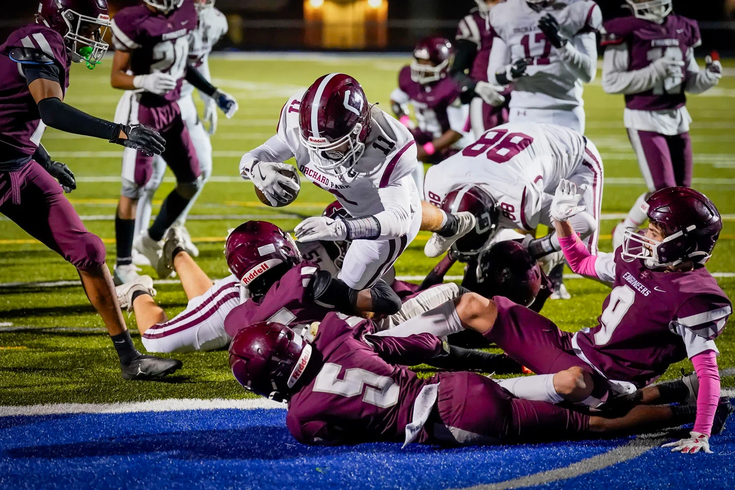 Getting into the end zone for the score Getting into the end zone for the score