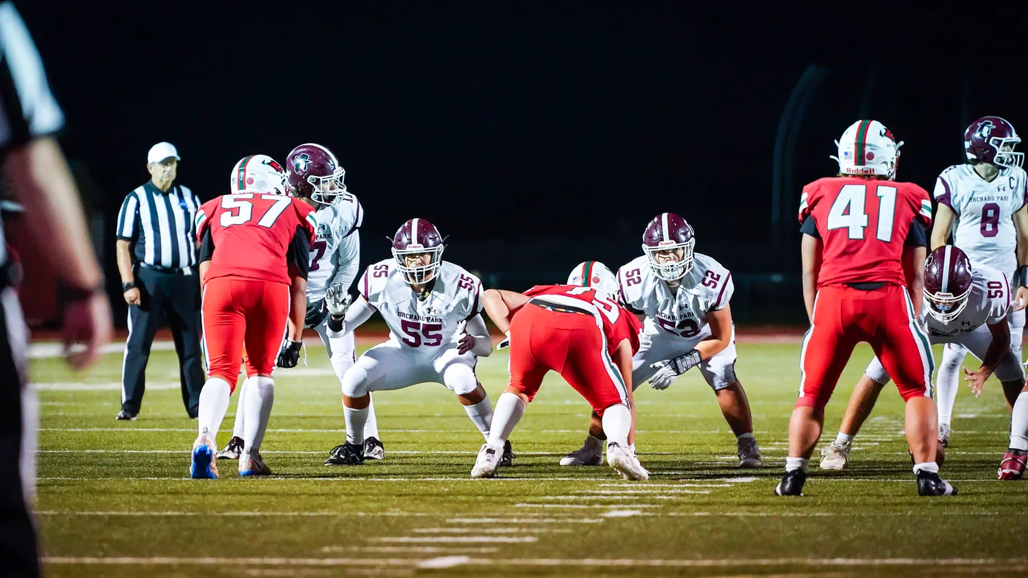 Offensive Line set for the play Offensive Line set for the play