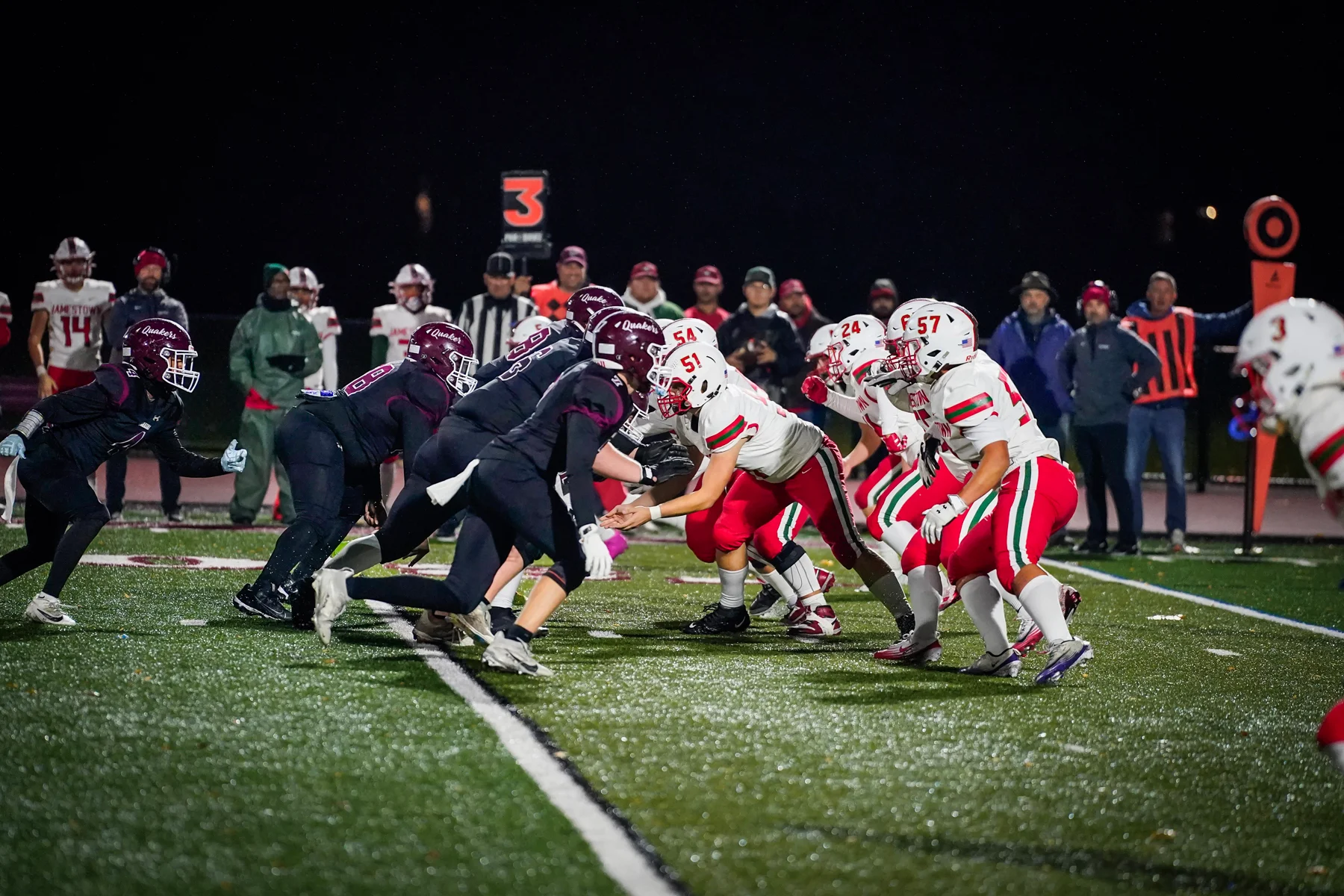 Both sides of the ball getting off at the snap